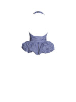 Ilene Blue and White Checkered Bubble Hem Halter Top Miss Circle