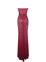 Fatima Burgundy Crystal Sleeveless Corset Mermaid Maxi Dress Miss Circle