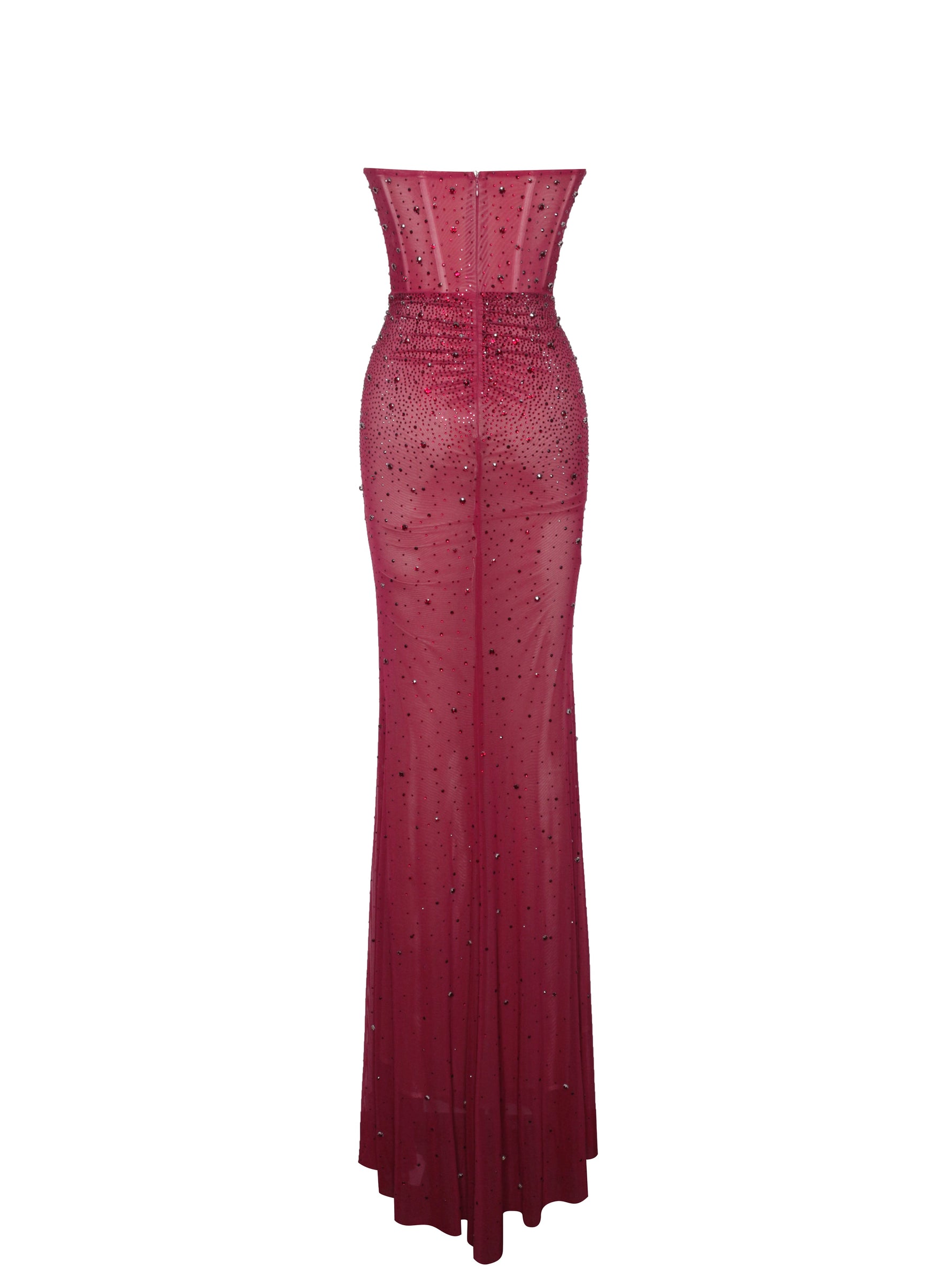 Fatima Burgundy Crystal Sleeveless Corset Mermaid Maxi Dress Miss Circle