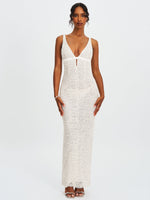 Adelaide White Beaded Sequin Net Bodycon Gown Miss Circle