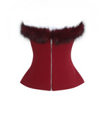 Ivette Crimson Fur-Trimmed Peplum Top Miss Circle