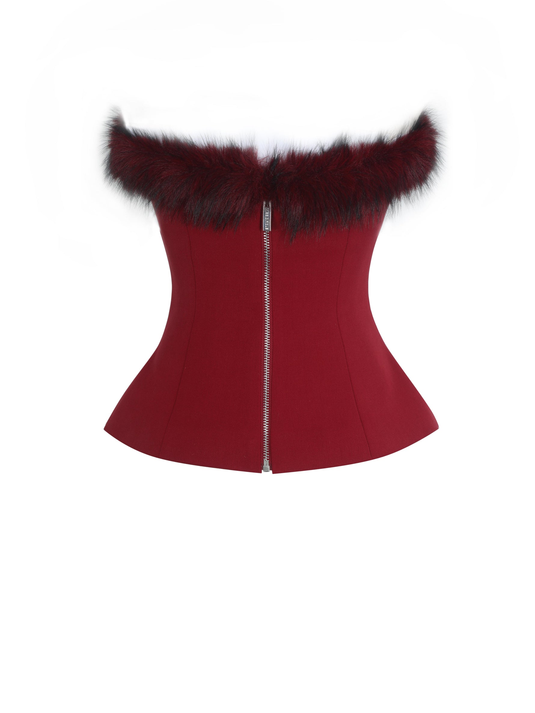 Ivette Crimson Fur-Trimmed Peplum Top Miss Circle