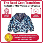 Car Seat Coat | The Road Coat Transition - Navy Raptor Print