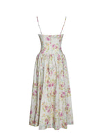Jacinda Yellow Floral Print Ruched Breast Linen Midi Dress
