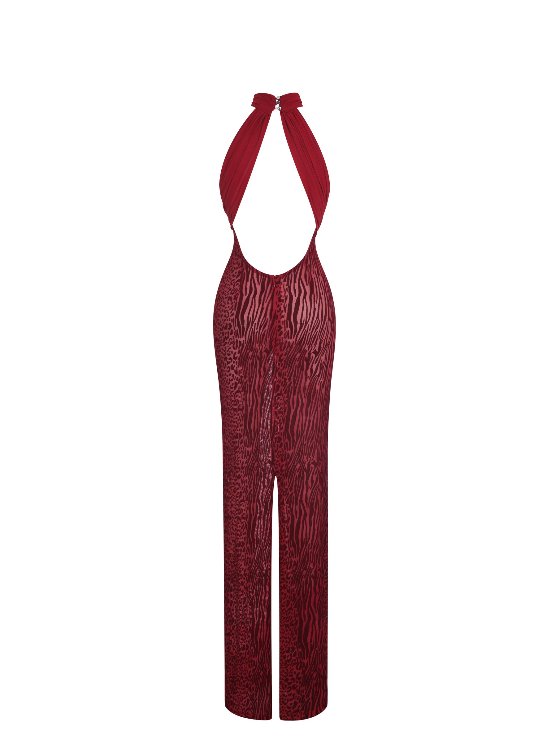Cerise Scarlet Burnout Velvet Multiwear Mesh Ribbon Maxi Dress