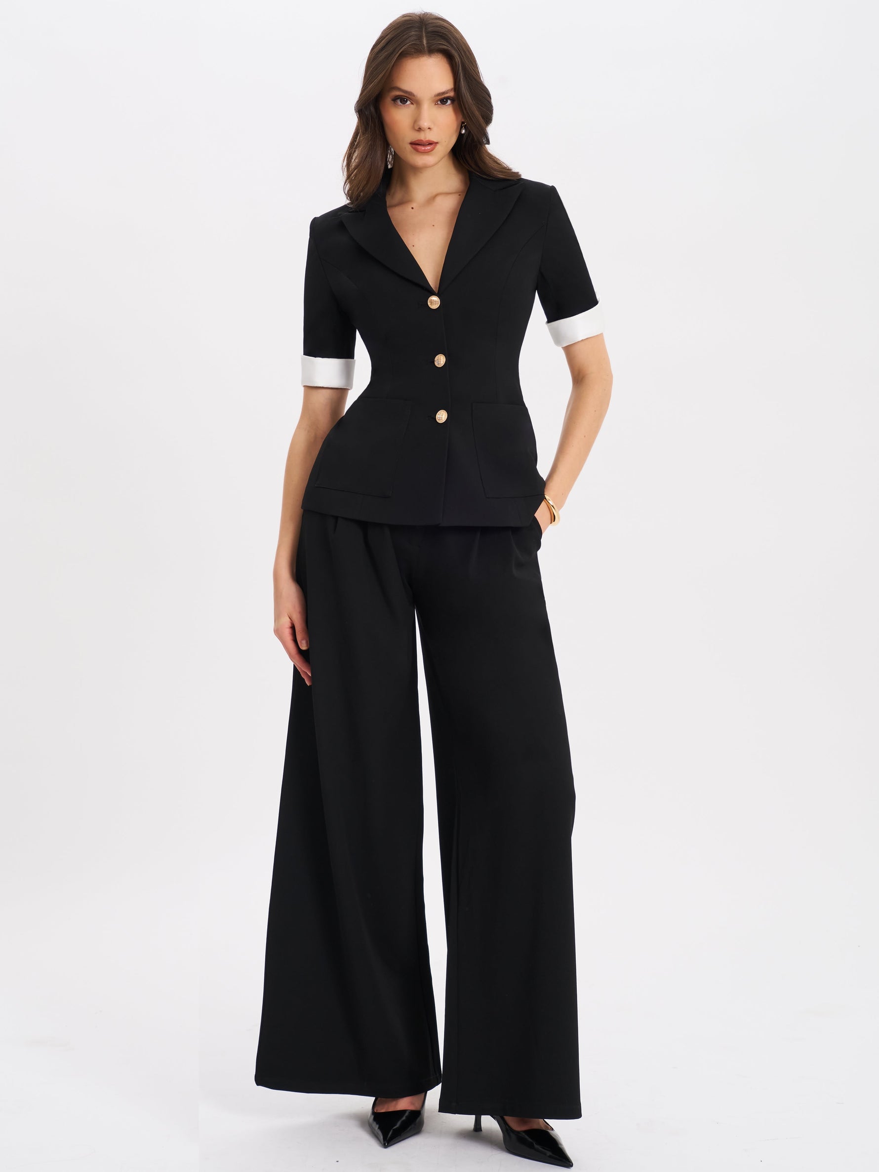Aleeza Black Wide Leg Suit Pants Miss Circle