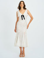 Paola White Peter Pan Collar Beaded Sequin Mermaid Midi Dress Miss Circle
