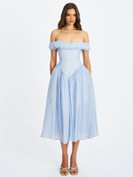 Xavy Baby Blue Off Shoulder Corset Midi Dress Miss Circle