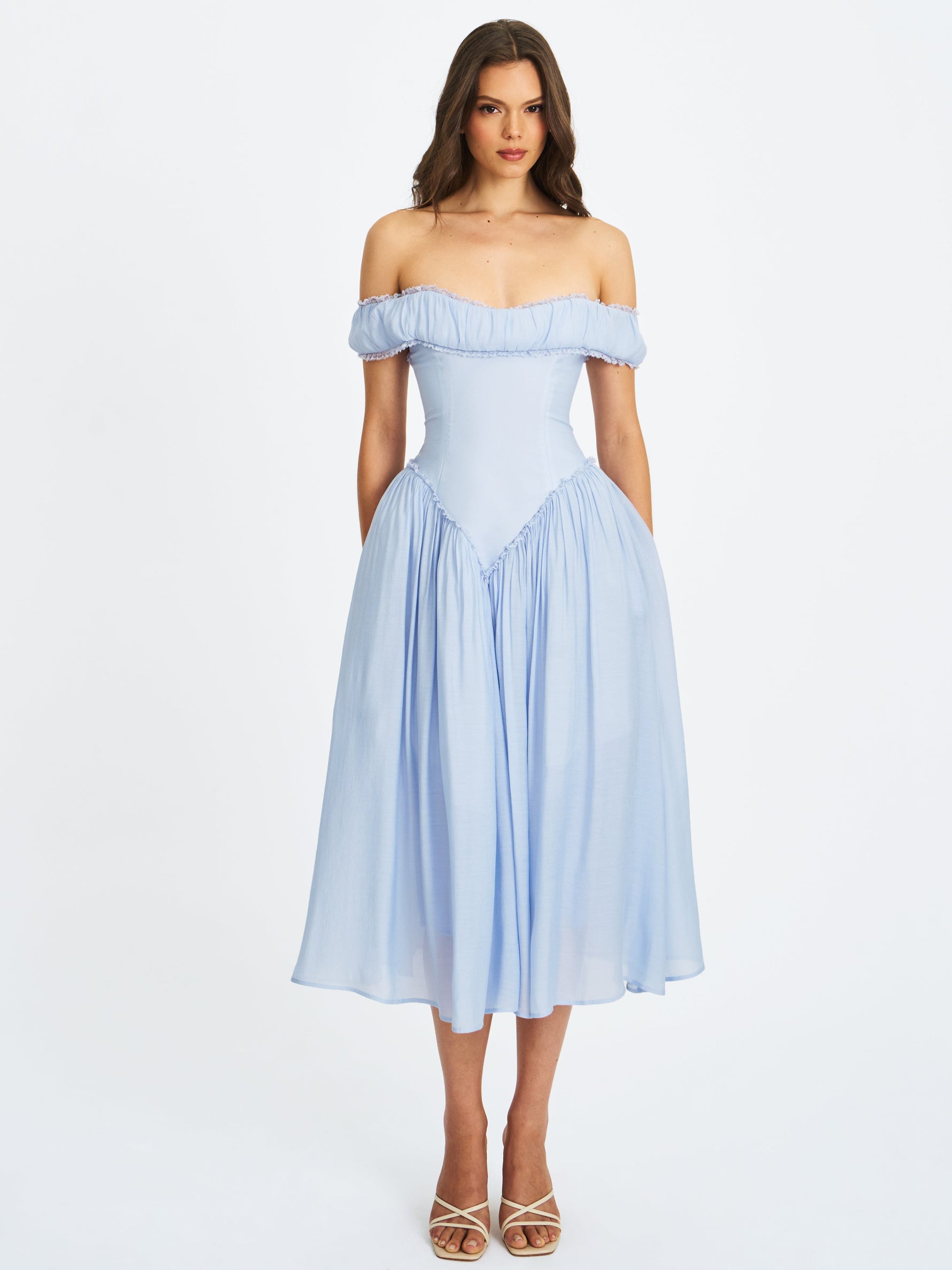Xavy Baby Blue Off Shoulder Corset Midi Dress Miss Circle