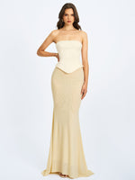 Adelina Butter Yellow Peplum Mermaid Gown with Lace-up Back Miss Circle