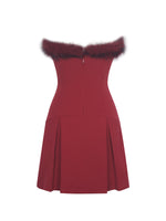 Nalia Crimson Fur Trimmed Sweetheart Mini Dress Miss Circle