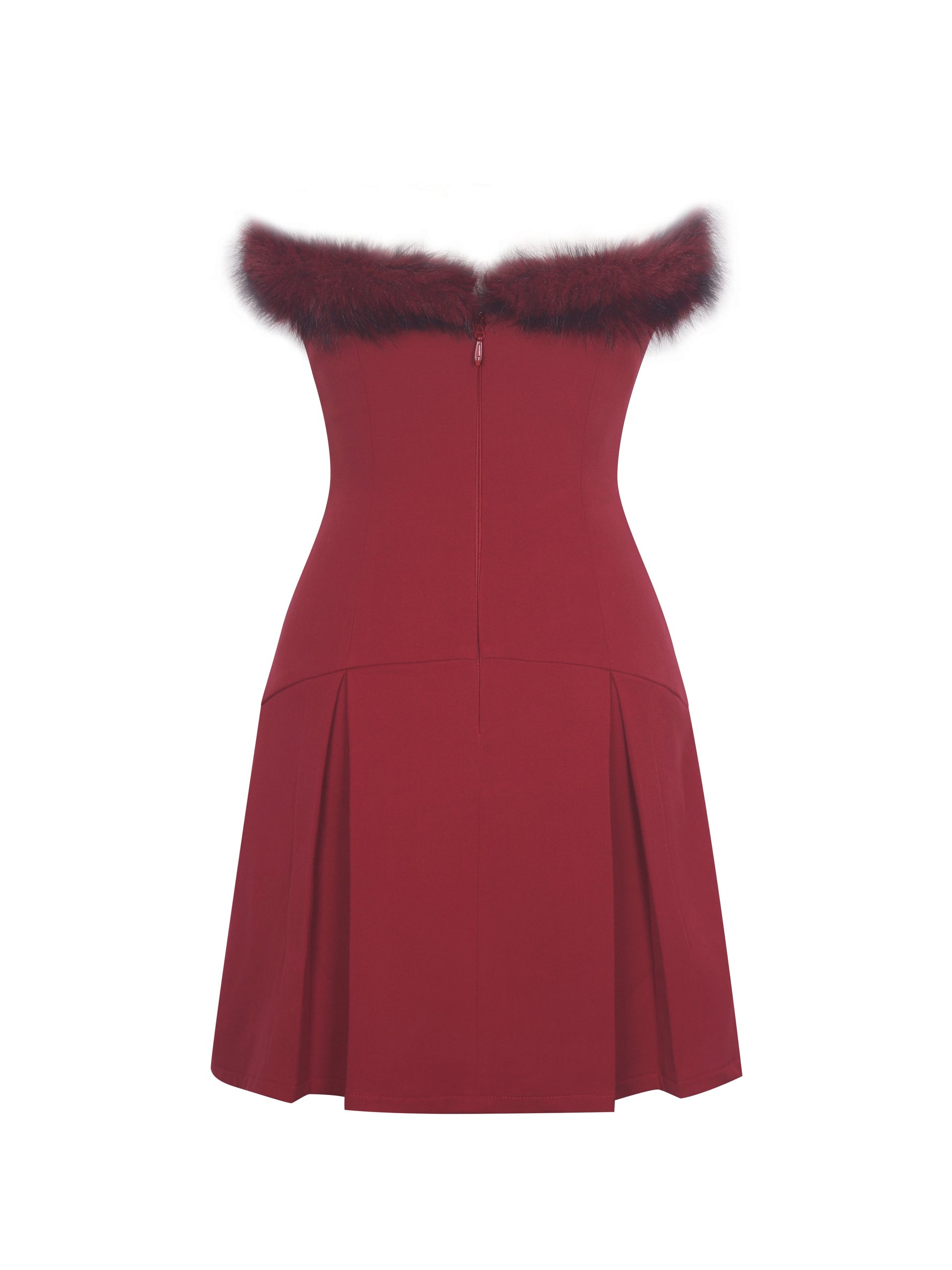 Nalia Crimson Fur Trimmed Sweetheart Mini Dress Miss Circle