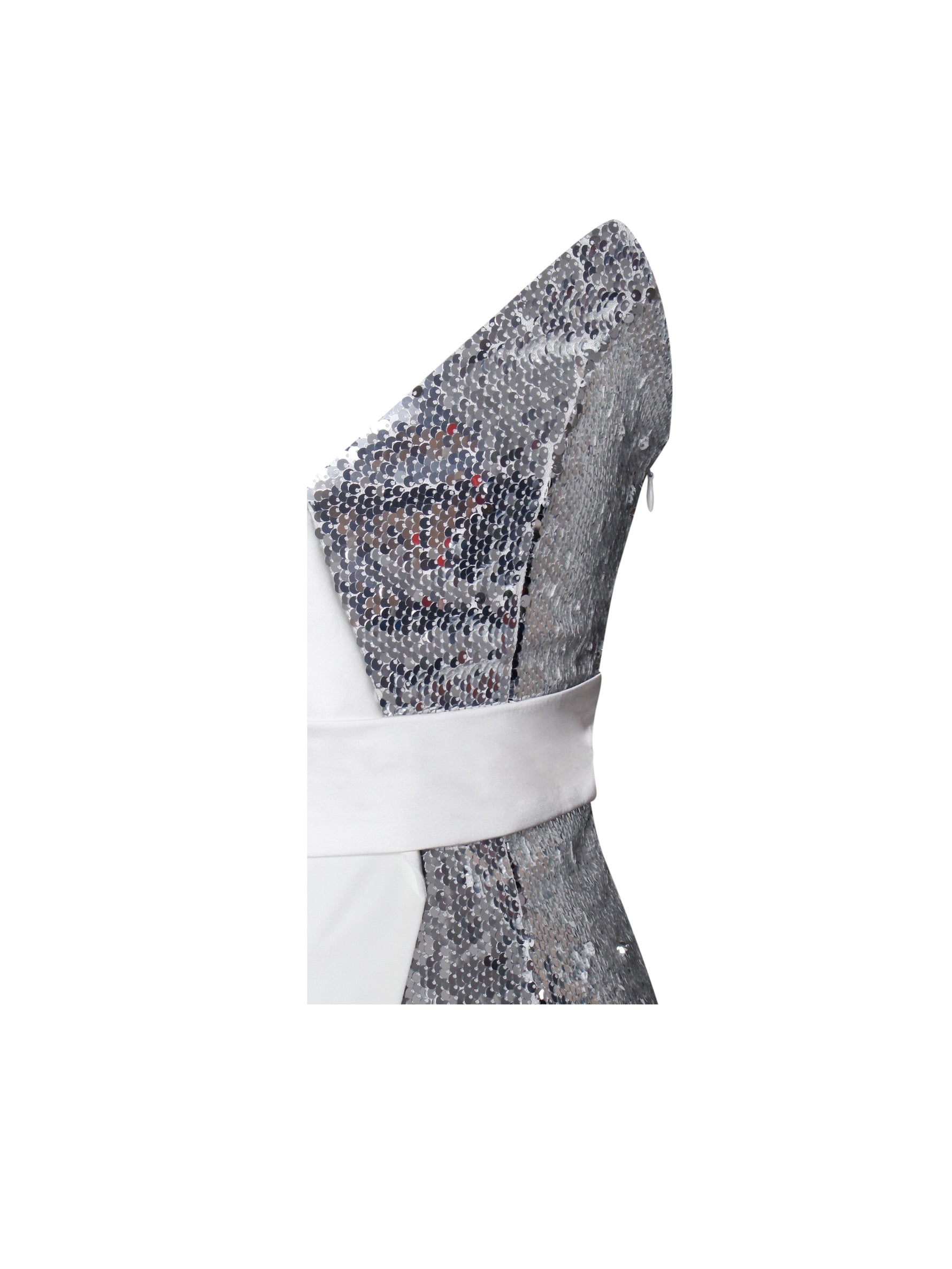 Silver Night White Sequin Crepe Tuxedo Blazer Dress