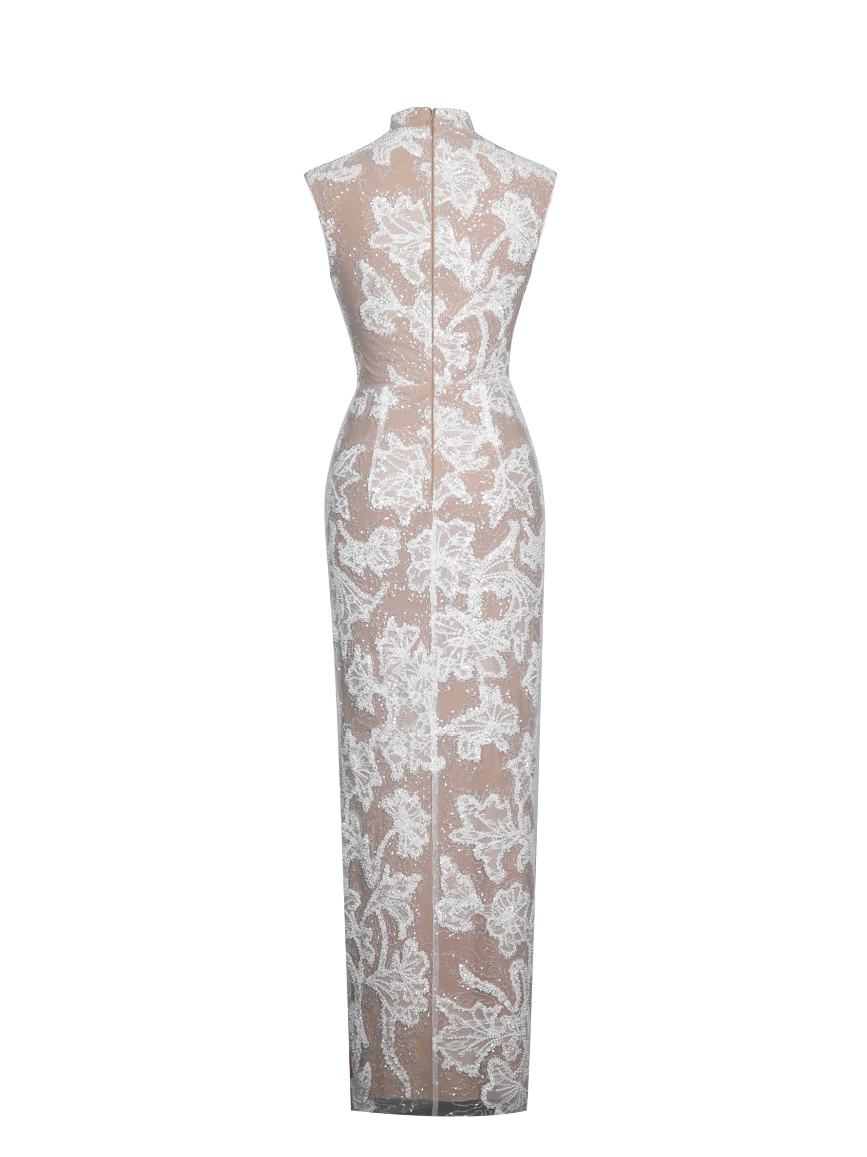 Tavia White Beaded Teardrop Neckline Maxi Dress Miss Circle