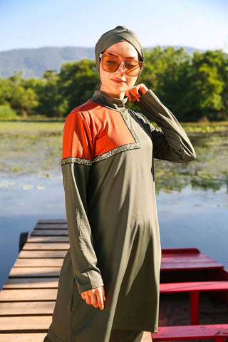 Lycra Khaki Burkini Modest Swimwear M2108 - By Baano