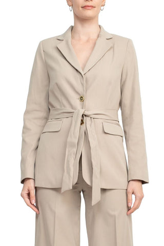 Tahari ASL Shawl Collar Long Sleeves 2 Button Self Waist Tie Jacket With Matching Crepe Pants - Glamourous Grace