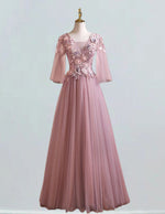 Women's Pink Lace V-Neck Evening Gown | Prom & Formal Dresses