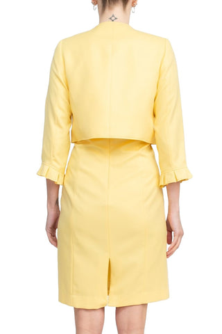 Tahari ASL Scoop Neck Sleeveless Short Dress With Matching Crew Neck 3/4 Ruffle Cuff Sleeves Jacket - By Baano