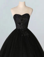 Black scoop lace applique tulle ball gown princess formal party dress bridal dress