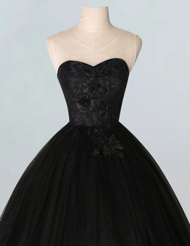 Black scoop lace applique tulle ball gown princess formal party dress bridal dress
