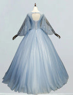 Women's Grayish Blue Lace Applique Tulle Ball Gown | Scoop Neck Prom & Evening Dress