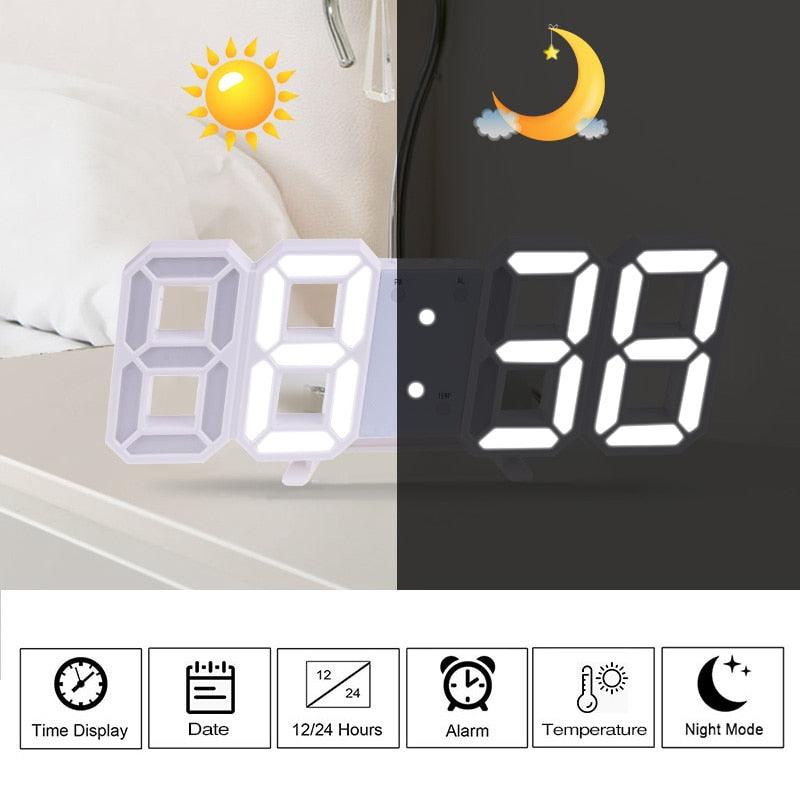 3D Large LED Digital Wall Clock 3D LED Wall Clock with Remote Control 12/24 H Time/Date Display Nightlight Alarm Clock Digital Clock Brightness to Adjust Temperature Date Time Celsius Nightlight Display Table Desktop Clocks Alarm Clock For Living Room Stevvex