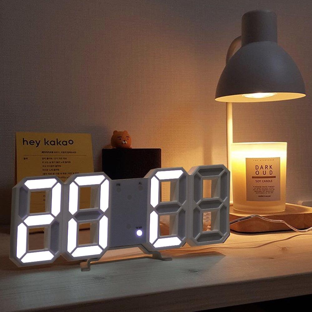 3D Large LED Digital Wall Clock 3D LED Wall Clock with Remote Control 12/24 H Time/Date Display Nightlight Alarm Clock Digital Clock Brightness to Adjust Temperature Date Time Celsius Nightlight Display Table Desktop Clocks Alarm Clock For Living Room Stevvex