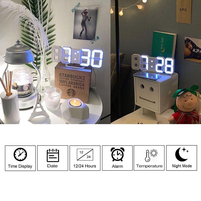 3D Large LED Digital Wall Clock 3D LED Wall Clock with Remote Control 12/24 H Time/Date Display Nightlight Alarm Clock Digital Clock Brightness to Adjust Temperature Date Time Celsius Nightlight Display Table Desktop Clocks Alarm Clock For Living Room Stevvex