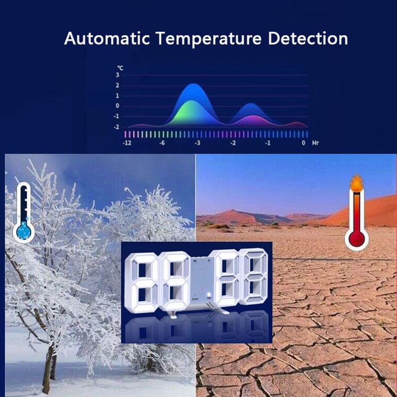 3D Large LED Digital Wall Clock Date Time Celsius Nightlight Display Table Desktop Clocks 3D Digital Alarm Clock Modern Design LED Wall Desk Clocks 12/24H Time /Date/ Temperature Display Nightlight /Brightness Adjustable/ Alarm Clock For Living Room Stevvex