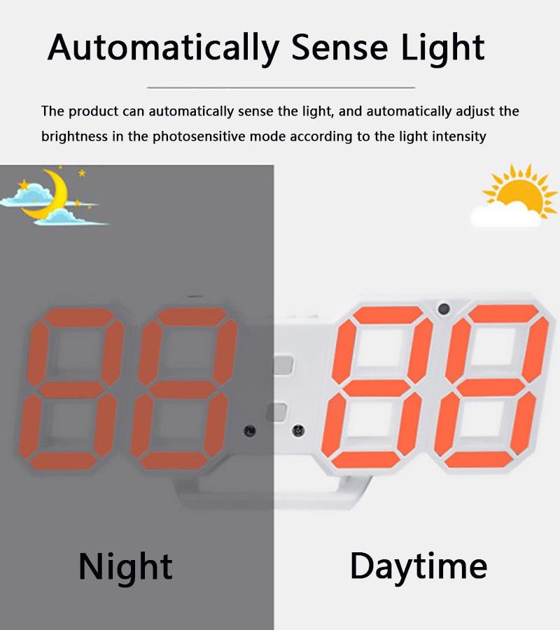 3D Large LED Digital Wall Clock Date Time Celsius Nightlight Display Table Desktop Clocks 3D Digital Alarm Clock Modern Design LED Wall Desk Clocks 12/24H Time /Date/ Temperature Display Nightlight /Brightness Adjustable/ Alarm Clock For Living Room Stevvex