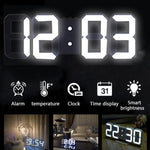3D Large LED Digital Wall Clock Date Time Celsius Nightlight Display Table Desktop Clocks 3D Digital Alarm Clock Modern Design LED Wall Desk Clocks 12/24H Time /Date/ Temperature Display Nightlight /Brightness Adjustable/ Alarm Clock For Living Room Stevvex