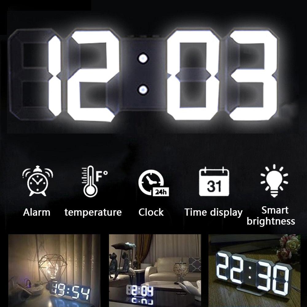 3D Large LED Digital Wall Clock Date Time Celsius Nightlight Display Table Desktop Clocks 3D Digital Alarm Clock Modern Design LED Wall Desk Clocks 12/24H Time /Date/ Temperature Display Nightlight /Brightness Adjustable/ Alarm Clock For Living Room Stevvex
