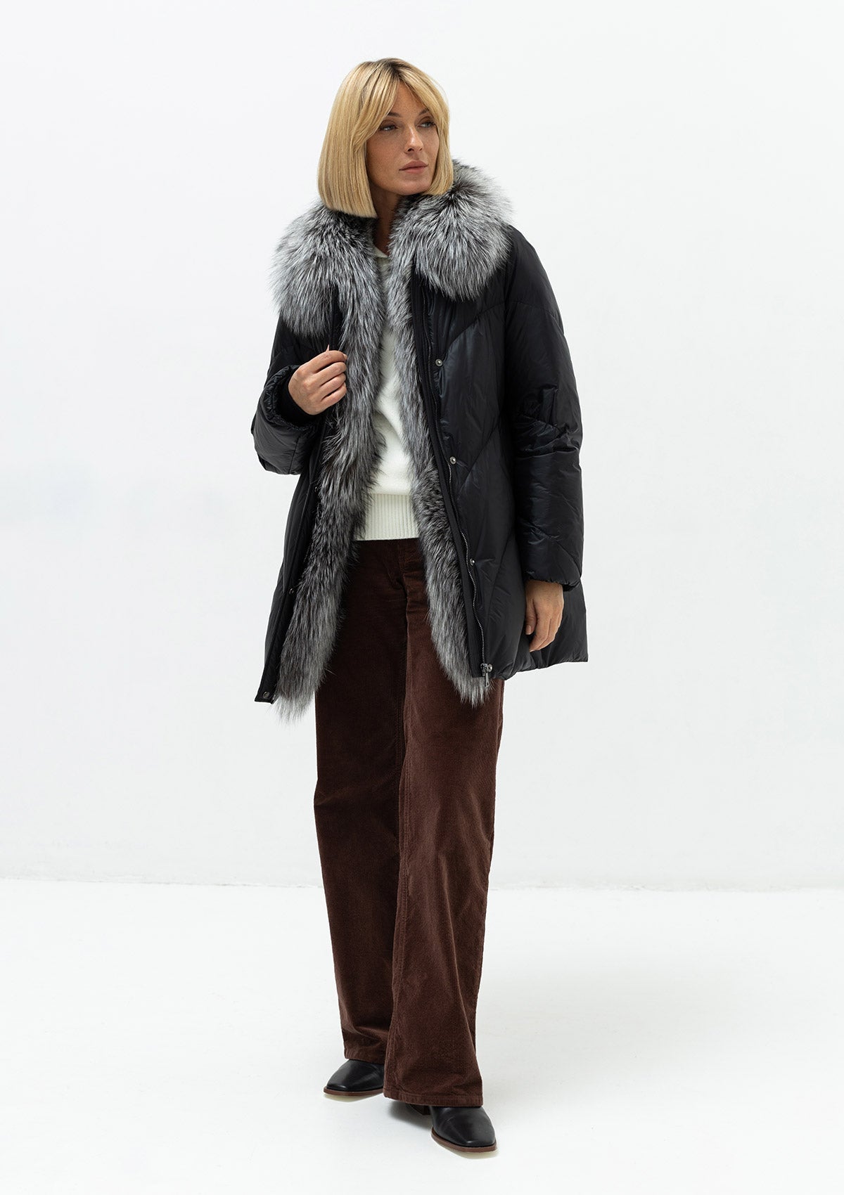 Genuine Silver Fox Fur Down Parka