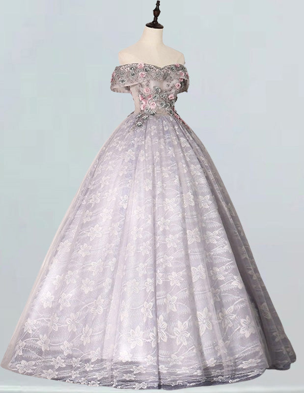 Off-Shoulder Lace Applique Ball Gown | Elegant Prom & Evening Dress