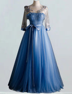 Elegant Blue Tulle Ball Gown | Scoop Neck Lace Applique | Long Prom & Bridal Dress
