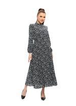 Floral Microprint Long Sleeve Midi Dress