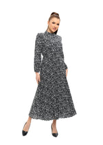 Floral Microprint Long Sleeve Midi Dress