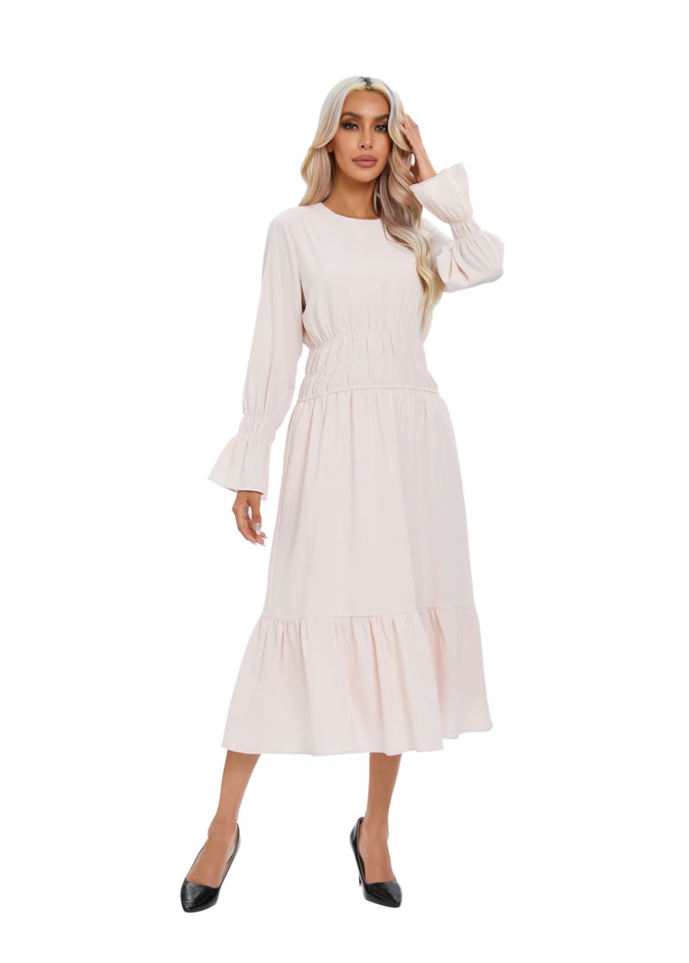 Charming Blush Elastic Waist Midi Dress MissFinchNYC