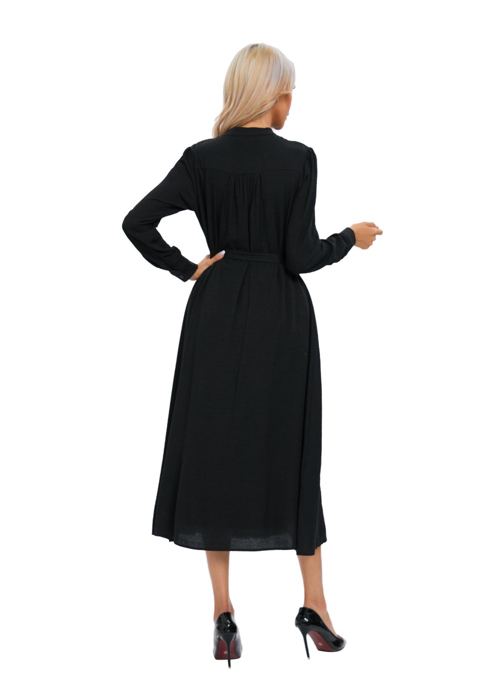 Mock Button Self Tie Midi Dress