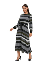 Striped Long Sleeve Midi Dress with Cuffed Sleeves