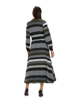 Striped Long Sleeve Midi Dress with Cuffed Sleeves