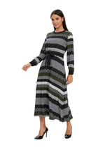 Striped Long Sleeve Midi Dress with Cuffed Sleeves