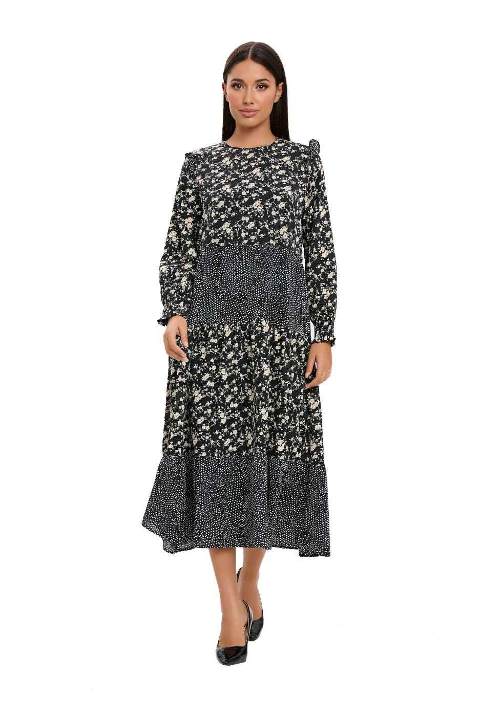 Detailed Ruffle Loose Fit Spring Dress