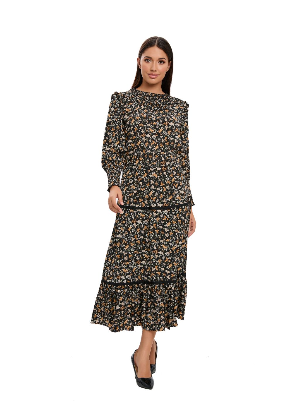 Floral Print Two Piece Midi Dress Set