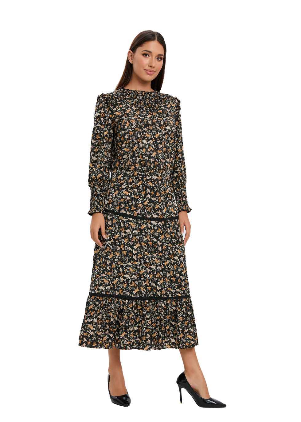 Floral Print Two Piece Midi Dress Set