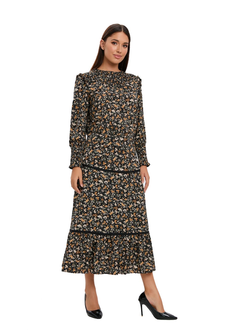 Floral Print Two Piece Midi Dress Set