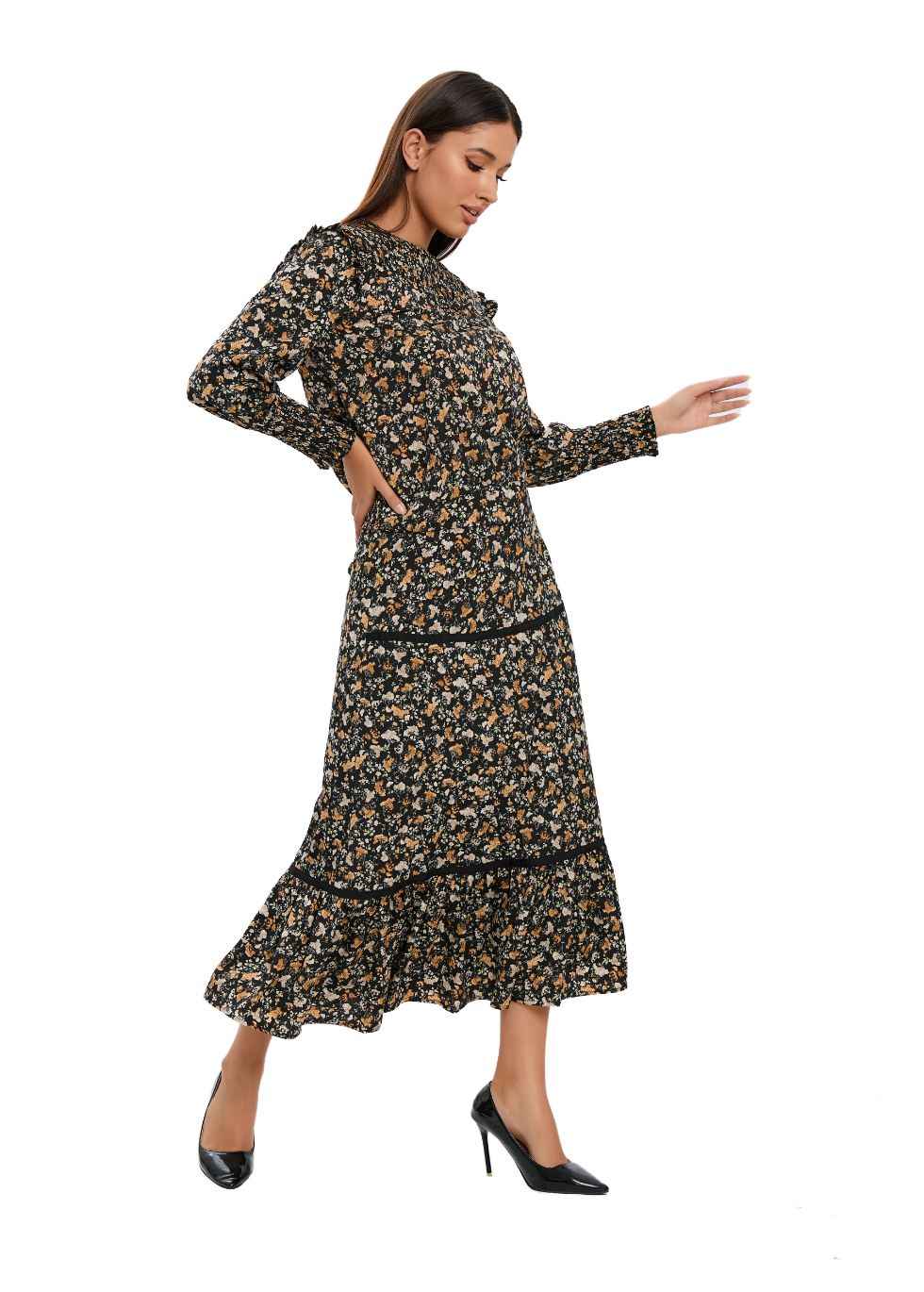 Floral Print Two Piece Midi Dress Set