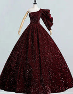 Burgundy Sequin One-Shoulder Prom Dress | Girls' Elegant Evening Gown