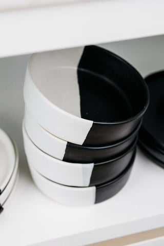 Dawson Stoneware Bowl - Matte Black/White - Set of 6