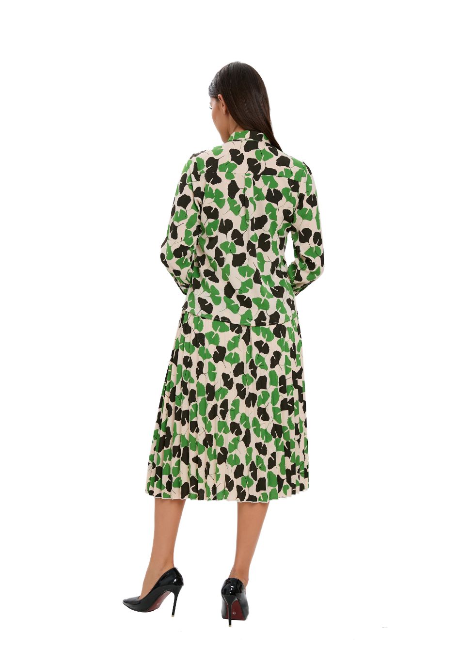 Long Sleeve Spring Print Two Piece Midi Dress Set